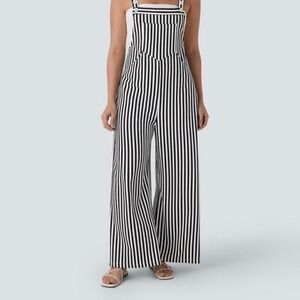 NWOT Halara Black & White Large Stripe Wide-Leg Overall Jumpsuit